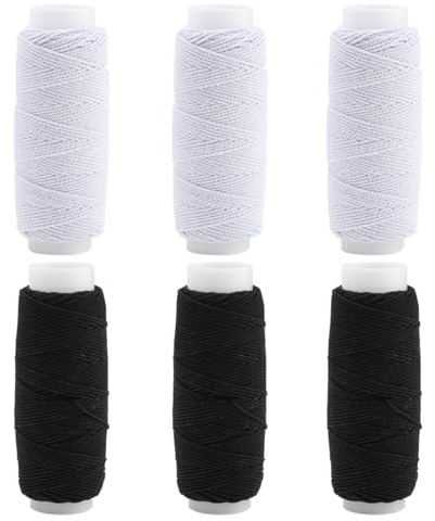 6 hilos elásticos para coser, 25 m de hilo elástico goma elástica para coser y cortar, cordón de poliéster elástico fuerte para máquina de coser, tejer, ropa, fabricación de joyas (negro y blanco)