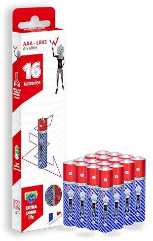 Wonder Full Energy Lot de 16 Piles Alcalines AAA LR03 1,5V, 1200 mAh Longue Durée, Antifuite, Conservation 5 Ans, pour Télécommande, Manette, Jouet, Horloge