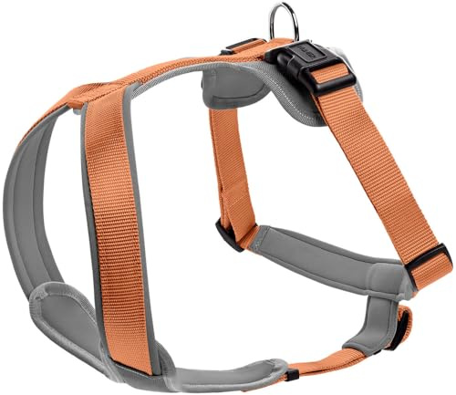 HUNTER Neopren Hundegeschirr | strapazierfähiges Nylon, mit weichem Neopren gepolstert, reflektierendes Material, Farbe: Kupfer/Grau, Größe L