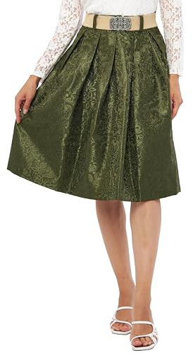 Lifos 0800 Dirndlkjol, traditionell kjol med bälte paisley-mönster, oktoberfest, kaki, 38