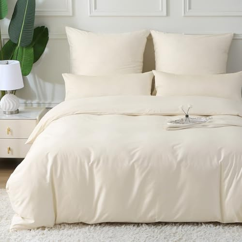 MILDLY Satin Bettwäsche 200x200 Baumwolle,100% Langstapelige Baumwolle Seidig Luxus Bettzeug, ÖkoTex Zertifiziert & für Allergiker Geeignet, 1 Bettbezug 200x200 & 2 Kissenbezug 80x80,Beige