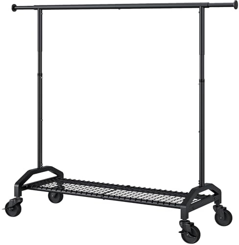 Wiracks Heavy Duty Clothes Rack for Hanging Clothes 350lbs Clothing Rack 3 industrial Wheels 51 to 71 W x 16.53 D x 65 to 71 H Adjustable Rolling Clothes Rack Coat Rack Garment Rack Black