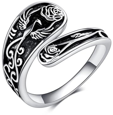 URONE Phoenix Spoon Ring 925 Sterling Silver Phoenix Adjustable Thumb Rings Open Statement Ring Phoenix Jewellery Phoenix Bird Gifts for Women Men