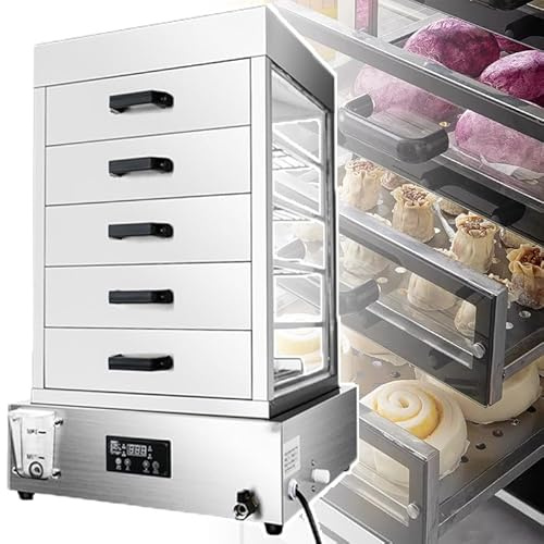Armadio per Vapore in Vetro a 5/6/7Strati, Vaporiera Elettrica per Alimenti, Allarme Di Ebollizione a Secco, Macchina per Panini Al Vapore a 4 Fori, Per Vaporiere Da 12~26/48~52Cm,A