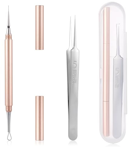 2 herramientas profesionales para eliminar espinillas y espinillas, extractor de comedones faciales, aguja afilada, círculo de doble extremo, kit de eliminación de acné para imperfecciones y puntos