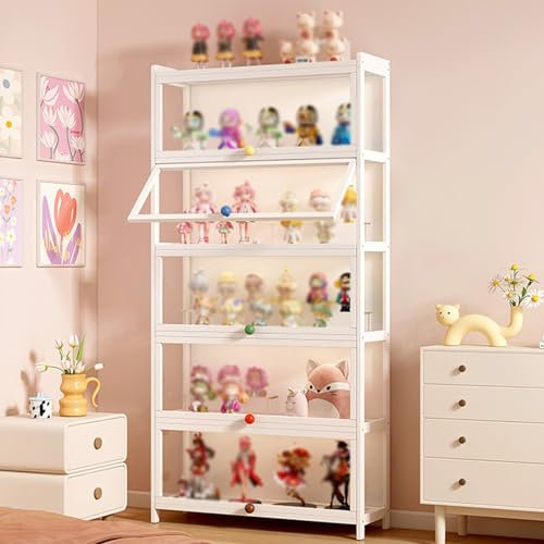 EFGETD Vitrine mit Acryltüren für Sammlerfiguren, Durchsichtige Vitrine Eckvitrine 5-stufiges Curio-Bücherregal Farbige Griffe Aufbewahrungsschrank(3 Floor 70cm)