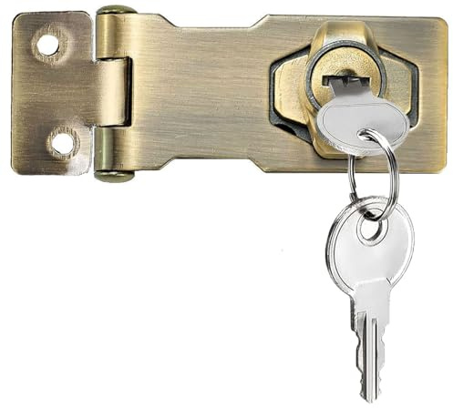 Litensh Nyckelade hasp lås med nycklar, vridknapp nyckellåsning hasp fånga spärr säkerhetsdörr bult lås skåp lås lås hänglås grindlås 7,6 cm för låsning möbler brevlåda (grön brons, 7,6 cm)