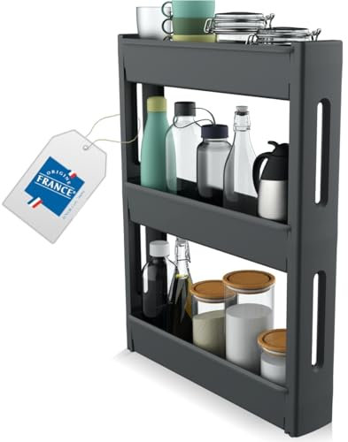 Stimo Nischenregal 3 Etagen 55x12x70,5cm schmales Regal für Küche und Bad platzsparend Nischenwagen (Anthrazit)