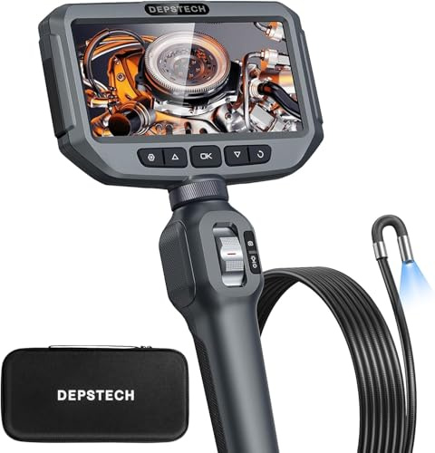 DEPSTECH 2-Way Articulating Endoscope Inspection Camera, 210° Probe Rotation, 5'' IPS Screen, 1080P HD Borescope with Light, 6.2mm Snake Camera, 1.5m Flexible Metal Tube for Wall Automotive