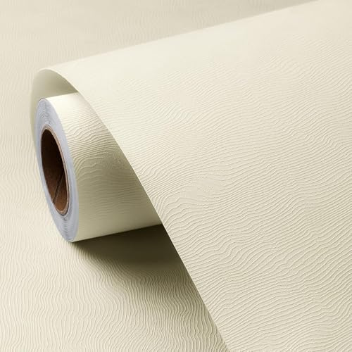 FunStick 40CM×6M Papel Pintado Autoadhesivo Beige Crema Texturizado Papel Tapiz para Armarios Beige Mural Vinilo Adhesivo Pared Dormitorio Baño Efecto Tela Vinilos para Muebles Cocina Salón Moderno