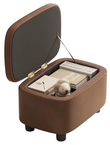 Moderner Leder-Fußstütze, Ottomane mit Stauraum, starker Holzrahmen und Spielzeugbox, braun, ideal für Wohnzimmer, stilvolles Würfel-Design