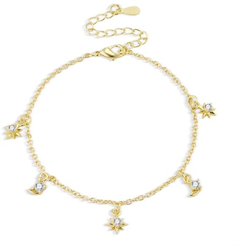 ASH'S CHOICE Silber 925 Armbänder 14K Vergoldet Charm Armkette für Damen | Verstellbar Armbänder für Damen Frauen Anhänger Charm Fußkettchen Freundschafts Armkette Muttertag Valentinstag Weihnachten