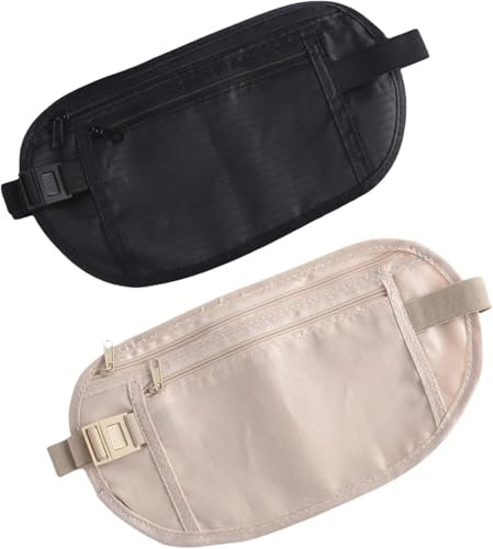 2 Stück Geldgürtel Tasche für Reisen versteckt, Anti-Diebstahl wasserdichte Tasche - sicher, bequem, verstellbare elastische verdeckte Geldgürtel für Frauen Männer Laufen Hund gehen