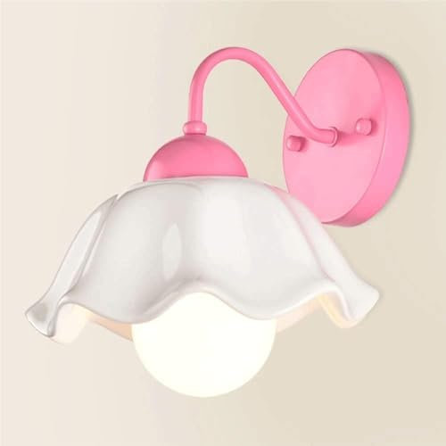 HTERWQEA American Style Wrought Iron Wall Lamp Creative Ceramic Lampshade E26/E27 Base Light Source Wall Sconce Wall Mounted Lighting Fixture for Bedroom Study Balcony Indoor Wall Light(Pink)