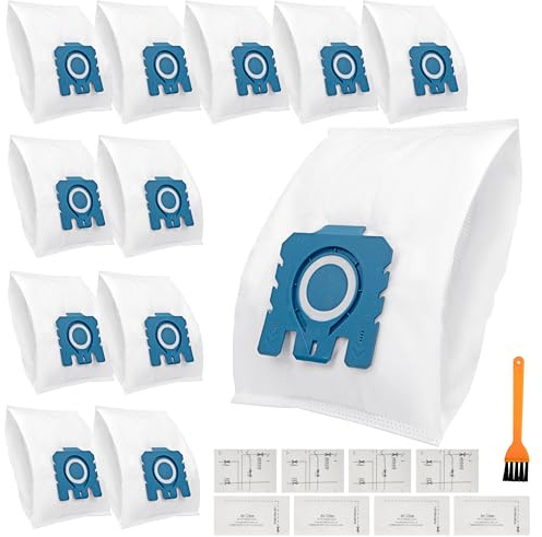 12 Sacs D'aspirateur pour Aspirateurs Miele, GN 3D Classic C1 Complete C2 C3, S5 S8 Series à Poussière, Sacs Haute Efficacité avec 8 Filtres et 1 Brosse