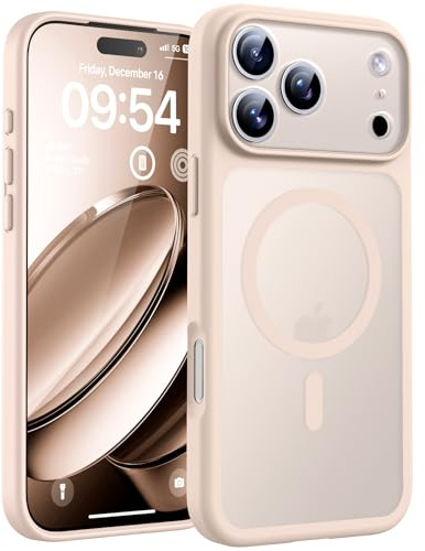 TOCOL Coque pour iPhone 17 Pro, Compatible avec MagSafe, Titane Sable | Anneau Magnétique Intégré, Protection de l'objectif Améliorée, Résistant aux Rayures, Case Dos Mat Translucide Fine Antichoc