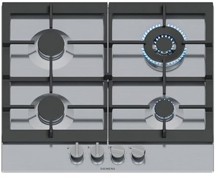 Siemens iQ500 Gaskochfeld 60 cm Edelstahl stepFlame Technologie EC6A5HI90 | Rahmenlos, Biomethan bereit, Restwärmeanzeige, Edelstahloberfläche, Abnehmbare Metallknebel, Dual-Wok-Brenner 3, 5 kW