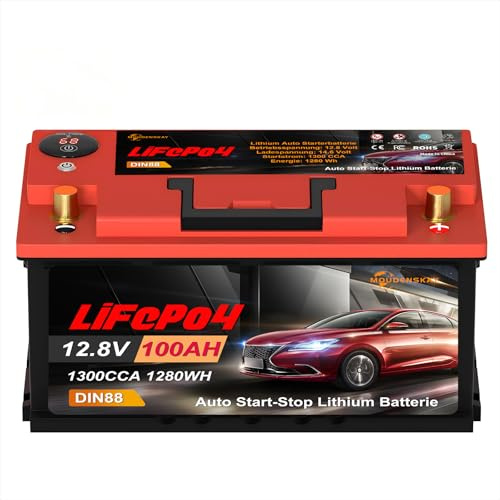 MOUDENSKAY Autobatterie 12V 100ah LiFePo4 Auto Starterbatterie 12V 1300CCA | Autobatterie start stop CCA1300 Anwendbare DIN88 Group 49,Auto Starter Lithium Batterie mit BMS Schutz