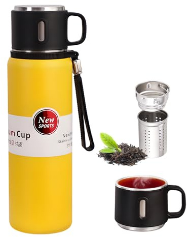 Stainless Steel Water Bottle with Tea Infuser, Large Capacity Insulated Water Bottle with Cup Lid, Portable Vacuum Insulated Tea Infuser Tumbler, Thermoses Cups