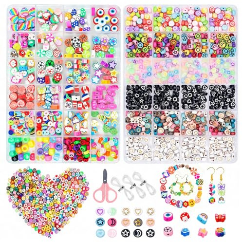 YJWZ 1170 Stück Perlen für Armbänder Kinder,24 Farben Aarmbänder Selber Machen Polymer Ton Perlen,Perlenset ab 4 Jahre & Erwachsene Inkl Schmuckzubehör zum Auffädeln | DIY Armband Selber Machen Kit