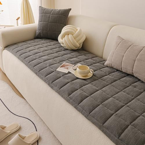 Generico Coperta Decorativa Copertura Divano A Spina di Pesce 1 2 3 4 Posti Copridivano in Ciniglia Spessa Copri Cuscino Seduta Divano Antiscivolo per Tutte Le Stagioni (60x180cm,Grey)