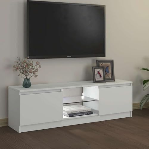 Iiaky Mobile porta tv 120 cm Mobile Porta TV con Illuminazione LED a Orientabile il Colore Mobile porta tv soggiorno-Bianco-120 x 30 x 36 cm