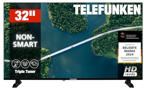 TELEFUNKEN XH32P900S Fernseher 32 Zoll (80 cm) LED TV HD-Ready Auflösung | 2x HDMI | 1x USB | USB-Mediaplayer | Hotelmodus | integrierter Triple-Tuner DVB-C/-S2/-T2 | schwarz | Modelljahr 2026