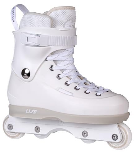 USD Sway Chess White Stunt Skates - Pattini in linea aggressivi Hardboot, Kizer Fluid IV UFS, 60 mm, 88 A, cuscinetti a sfera ABEC 9, bianco/grigio per Street & Park (44-45)