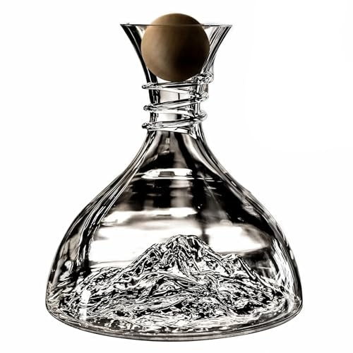Élégant ensemble décanteur pour bar à domicile avec socle au design montagne, idéal pour l'aération du vin rouge et comme cadeau, comprend une poignée ergonomique et des verres assortis