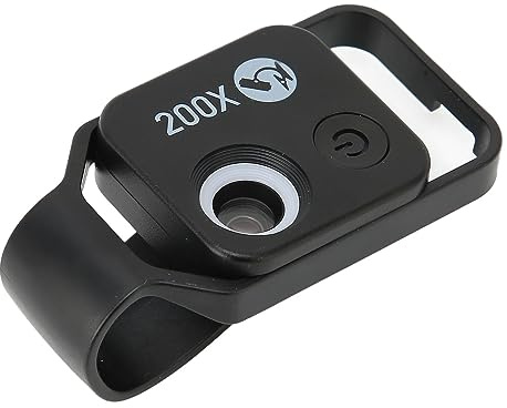 Ejoyous Microscopio 200X, Microscopio Compacto LED para Teléfono Móvil con Revestimiento Múltiple para Fotografía Al Aire Libre (Negro sin CPL)