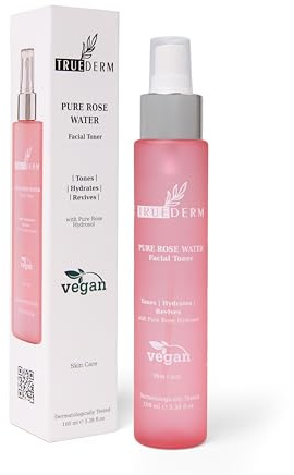 Truederm Pure Rose Water Face Toner (100ml) | 100% Rosa Damascena Flower Water | Hydrating Skin Conditioning Toner | Refreshing | Softens Skin & Hair | Vegan, Gentle, Soothing
