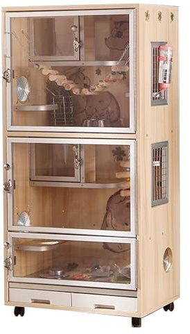 Chinchilla-Käfig, Kleintierkäfig aus Holz mit Rädern und ausziehbarem Tablett, ideal für Chinchillas, Frettchen, Kaninchen und Meerschweinchen