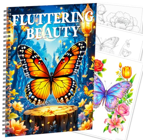Aannanl Libri da Colorare per Adulti - Album da Colorare,Motivo di Fiori e Farfalle Colouring Book Adults Carta Spessa,Antistress e Rilassamento 20 Pagine