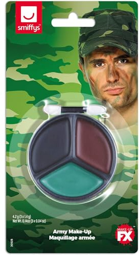 Smiffys Make-Up FX, Army Camouflage Kit, Grease, M with Facepaints & Applicator, Land, Sea and Air Forces Fancy Dress, Troops Dress Up Cosmetics & Disguises Halloween