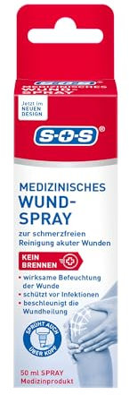 SOS Medizinisches Wund-Spray, zur schonenden Wundreinigung bei akuten Verletzungen, beschleunigt die Wundheilung und reduziert die Schwellung, zur schnellen Wundversorgung, 1 x 50 ml Sprühflasche