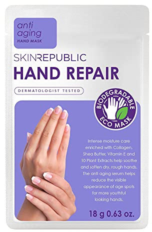 Skin Republic Hand Repair Mask | Moisturizing Gloves | With Collagen, Shea Butter & Vitamin E | For Dry, Rough Hands | Leaves skin soft, smooth & youthful (1 pair)