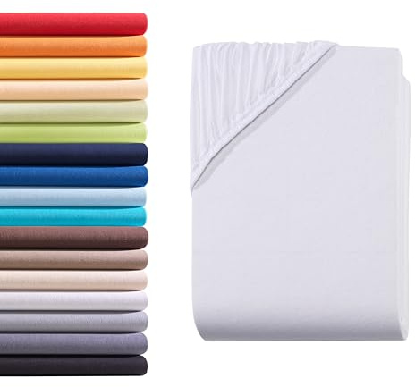 Hometex Premium Textiles Spannbettlaken Spannbetttuch 90-100 x 200 cm, Bettlaken Jersey aus 100% Baumwolle, Matratzen bis 23-25 cm, Oeko-TEX Made IN Green, Weiß