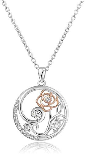 Aroncent Kette Damen Halskette 925 Sterling Silber mit Anhänger Lebensbaum & Blume Halsschmuck Kettenlänge 45cm für Damen Mädchen