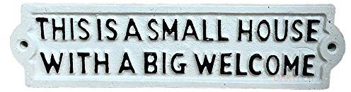 Darthome White Cast Iron Metal Home Garden Wall Art Sign Plaque Small House Big Welcome