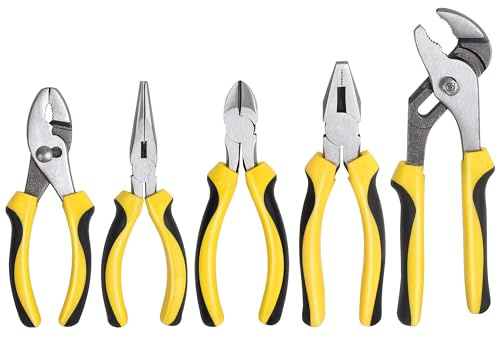 TOPLINE 5-Piece Pliers Set, Pliers Tool Set Included 8 Groove Joint, 7 Linesman, 6 Long Nose, 6 Slip Joint, 6 Diagonalfor Basic Home Maintenance