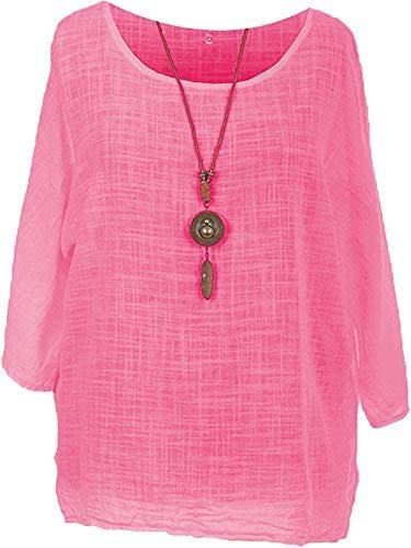 Storm Island® Stylist Italian Ladies Cotton Top Necklace Women Tunic Dress Shirt (Cerise, 16-18 UK)