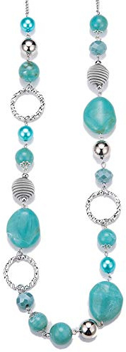 BULINLIN Long Beaded Silver Necklace for Her Crystal Bead Sweater Chain Fashion Jewelry Necklace Birthday Gifts for Women Mum(Turquoise)
