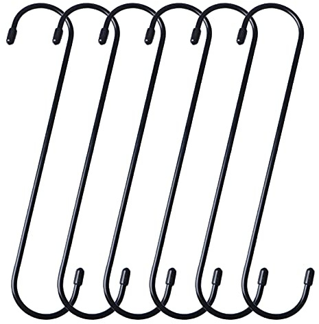 Swatowot® 6 Stück 25 cm Extra lange S Haken hängende Korbhaken Schwarz Heavy Duty Haken Pflanzenhaken im Freien Verlängerung für hängende Pflanze, Haken für Schrank, Blume, Korb, Garten