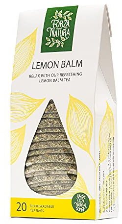 Forza Natura Lemon Balm Herbal Tea – 20 Biodegradable Tea Bags | 100% Pure Melissa officinalis | Caffeine-Free Calming Nighttime Herbal Infusion for Relaxation & Bedtime Routine