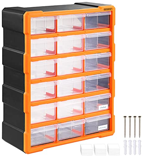 Organiseur 18 tiroirs Boîte de rangement extensible avec étiquettes Casier à vis outils petites pièces Maison atelier