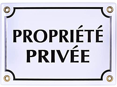 Sosenco Plaque emaillée PROPRIÉTÉ PRIVÉE 12x17 cm - Panneau Propriété Privée - Plaque Alarme - Panneau Signalétique Défense d'entrer - Blanc