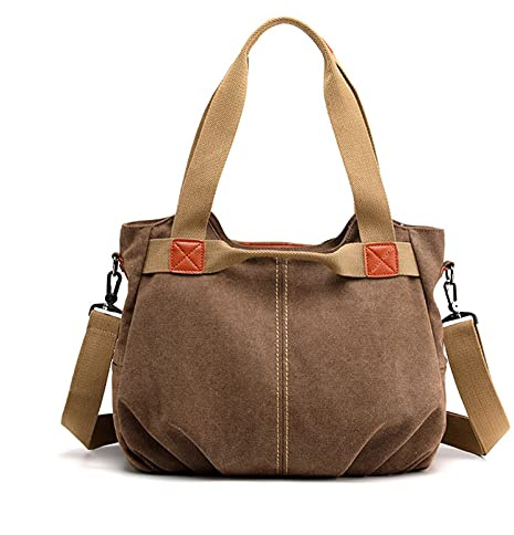FANDARE Leinwand Handtaschen Schultertasche Damen Umhängetasche Vintage Frauen Arbeitstasche für Shopper Reisen Crossbody Messenger Bag Braun