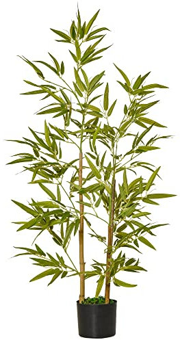 HOMCOM Pianta Artificiale da Interno 120cm in Vaso con 336 Foglie, Pianta Finta di Bambù Realistica per Interno ed Esterno
