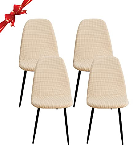 Jaotto Stuhlhussen 4er Set Strech, Esszimmerstühle Bezug Universal Waschbar Abnehmbare,Elegante Stuhlbezug Stuhlabdeckung Antirutsch, Küchenstühle für Büro Esszimmer Wohnzimmer,Jacquard Beige