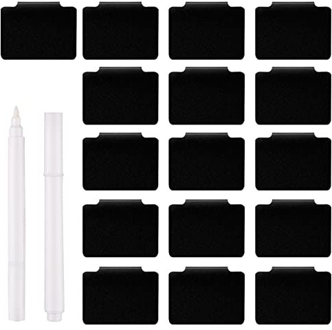 KINBOM 16 Stück Label Halter für Körbe, Korbetiketten zum Aufstecken für Vorratsbehälter Kreidetafel-Etikettenhalter mit 2 Markern für Korb Speisekammer Organisationsbox